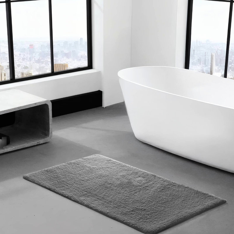 Tapis pour salle de bain en microfibre 20 x 30 po de qualité spa avec technologie de séchage rapide, envers en latex antidérapant, velours doux délavé de 0,76 po, gris lavable à la machine, qualité spa, gris