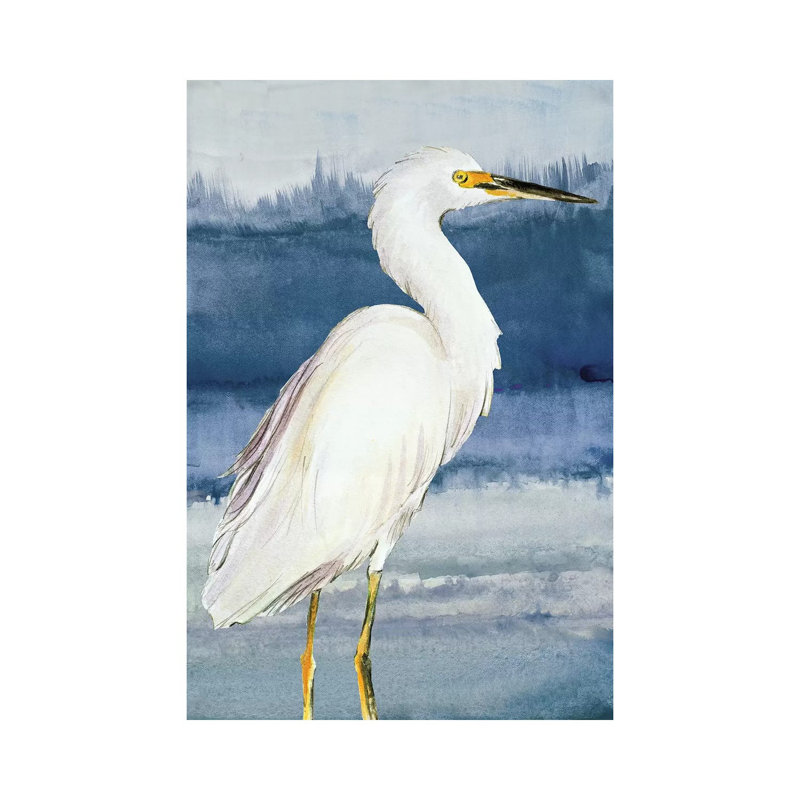 «Heron on Blue II» par Lanie Loreth - reproduction d'art sur toile tendue, H 12 po x l 8 po x P 0,75 po