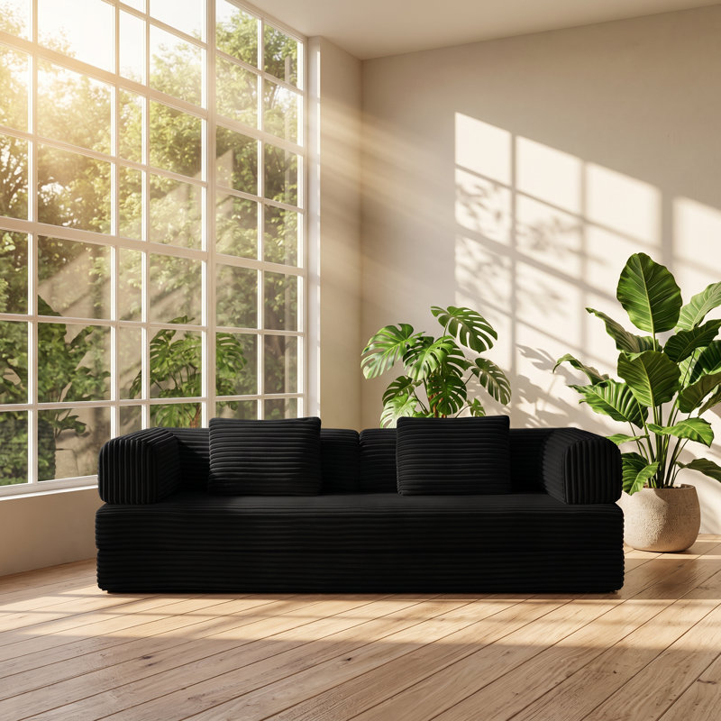Canapé modulaire en velours côtelé l 74 po x P 37 po x H 26 po Sutton, Noir