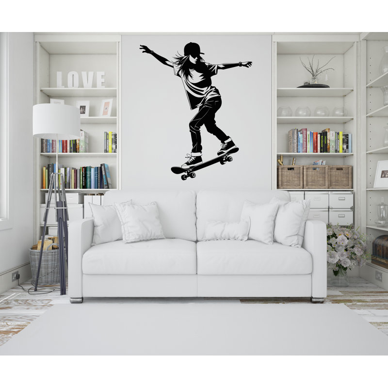 Skateboarding Wall Decal, 26" H x 22" W, Matte Black