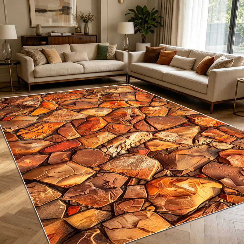 Tapis de sol rustique irrégulier en pierre de terre 1pc pour le salon, doux et confortable, convient à toutes les saisons, facile à entretenir, tapis de sol intérieur lavable à la machine, sous la table de ferme convenant à la table à manger, au vestibule de la cuisine,