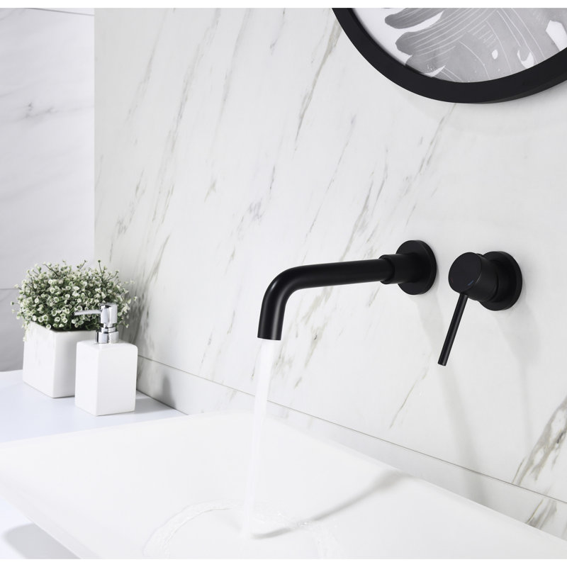 Matte Black Wall Mounted Bathroom Faucet, Single Lever For Precise Water Control, Pop-Up Drain Easy Drainage, Crafted From Brass And Stainless Steel Materials Sink Faucet With Finish, Convenient