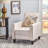 Push Back Recliner Chair | Linen Upholstery | Elegant Home Accent | Light Beige | Fabric-1092917340