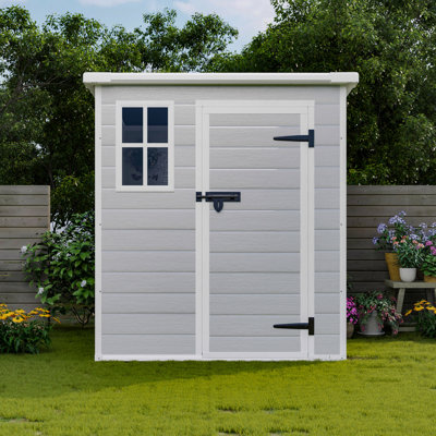 Remise de rangement 6 x 6 pi, remise extérieure en résine imperméable avec plancher et fenêtre et portes et évents verrouillables, remise à outils