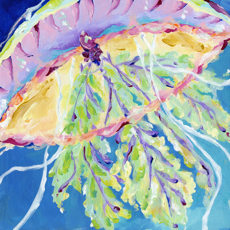 «Jellyfish No. 3» par Susan Pepe - reproduction, H 12 po x l 12 po, Toile tendue