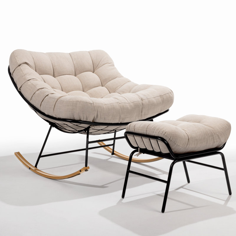 Chaise berçante avec repose-pieds Carlynne Moon (texture bois), Beige