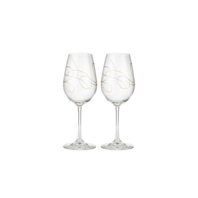 Crystalex Bohemia 12 Oz Viola Gold String Bohemian Wine Glasses, Set of 2