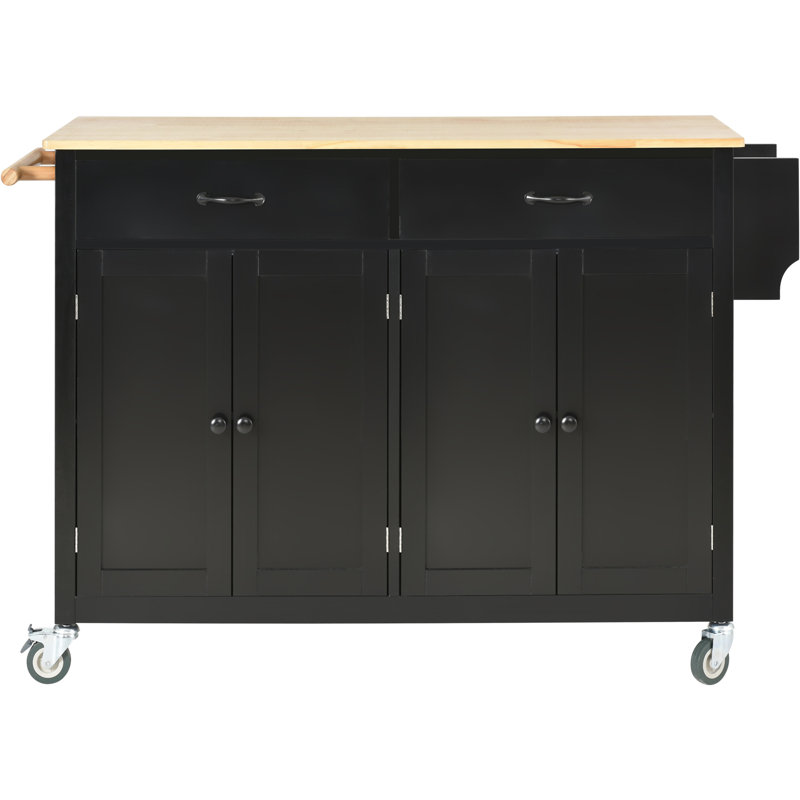 Chariot pour îlot de cuisine avec plateau en bois massif et roulettes verrouillables, Black