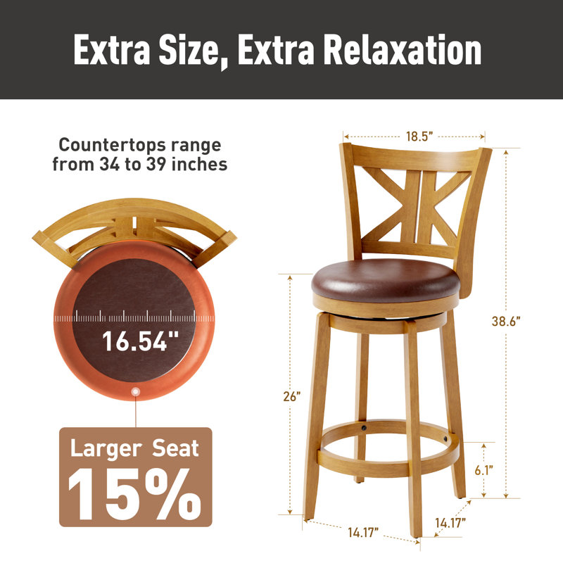  Tabouret de comptoir de 26 po en bois rembourré Farmhouse avec dossier en forme de K et similicuir (ensemble de 2), 2