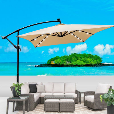 Parasol de terrasse rectangulaire 2X3m à énergie solaire à DEL avec parasol imperméable à 6 côtes avec manivelle et base en croix pour terrasse de jardin