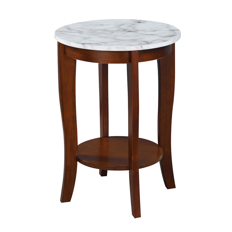 Table de bout ronde Carbin, Faux marbre blanc espresso