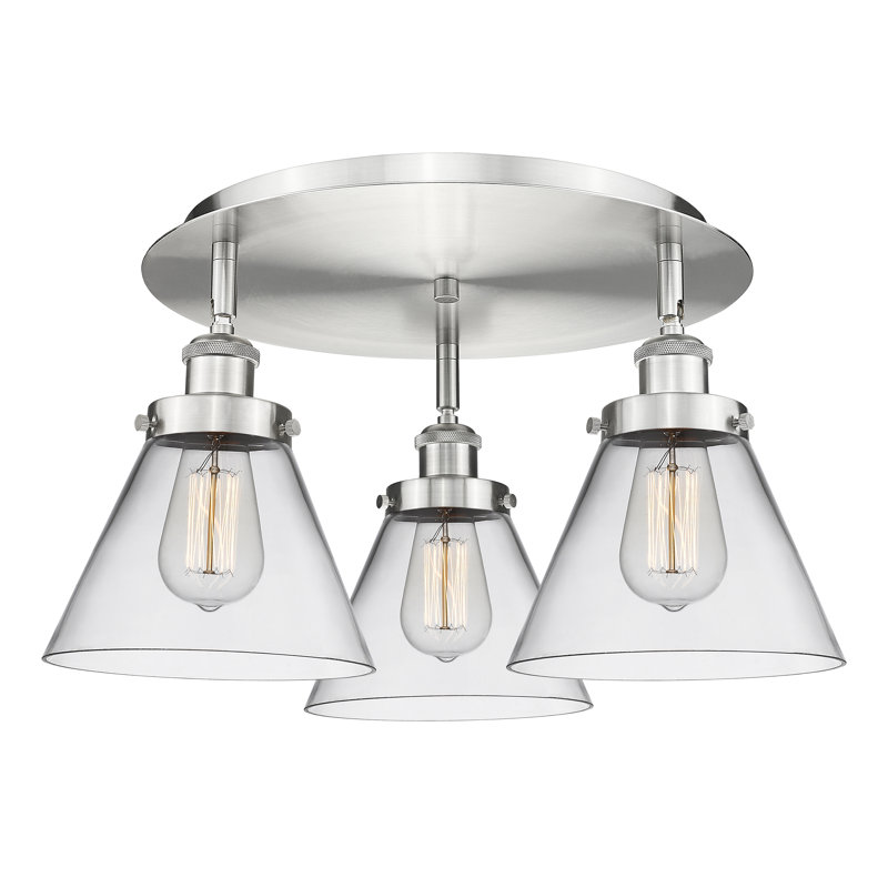 Plafonnier encastré 3 lumières Cone, Clair, Nickel satiné