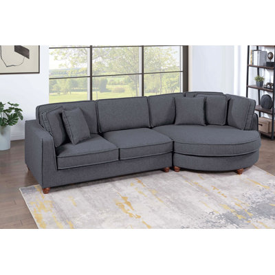 Canapé modulaire 2 pièces à accoudoir droit de style moderne avec accoudoir rond et méridienne assortis à quatre coussins décoratifs en étain