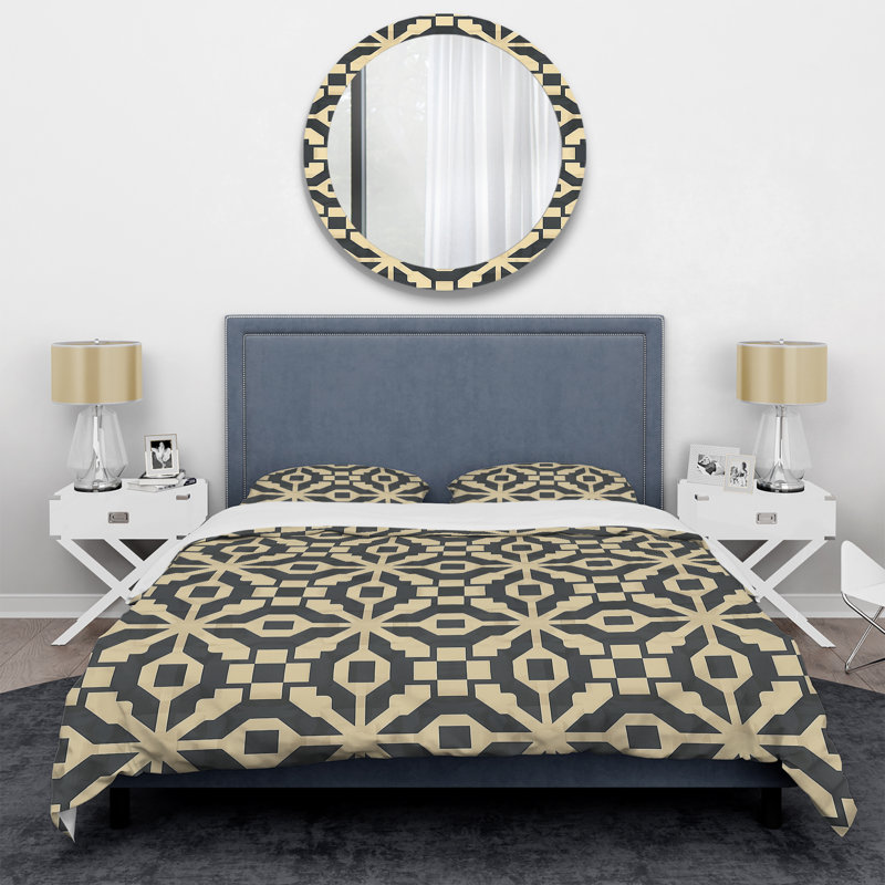 Ensemble de housse de couette Beige Modern Maze II - Modern, Housse de couette simple et deux taies décorative