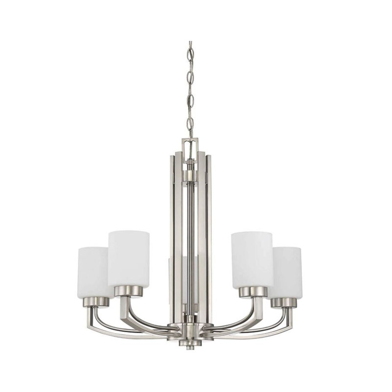 Lustre tambour 5 lumières à abat-jour Hier, Nickel satiné
