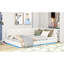 Lit plateforme tapissier blanc avec hublots et ceinture à DEL - Structure et structure en bois massif durable et durable