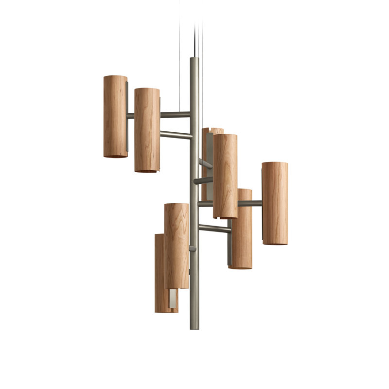 Note 8 - Light LED Chandelier, Matte Black, Natural Cherry