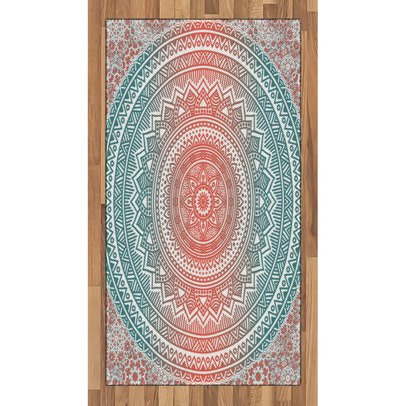 Teal and Coral High Density Long Fiber Poly Threads Decorative Area Rug Carpet, Rectangle 2'7" x 5'