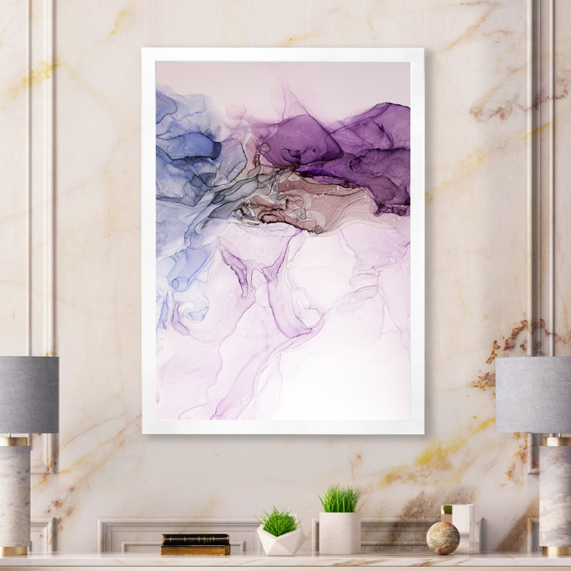 Impression de luxe sur toile marbrée de bleu mauve - impression sur toile moderne, H 40 po x l 30 po x P 1,5 po