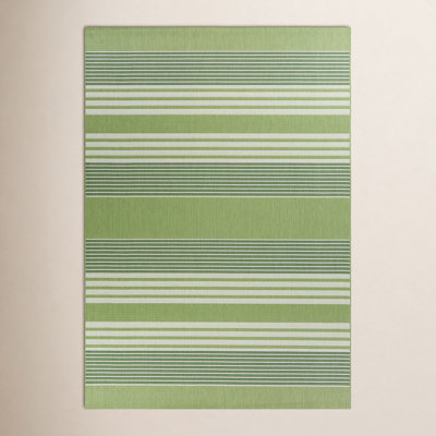 Danes Light Dark Green White Striped Rug