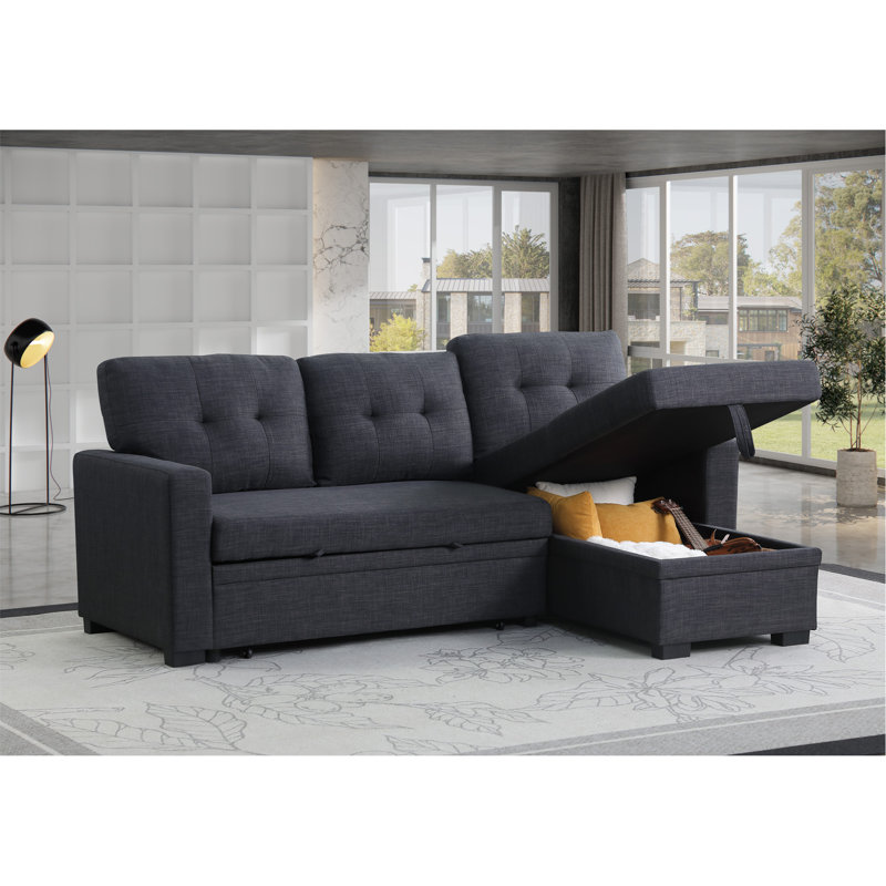 Storage Sofa: Cotton Linen & Fibre Foam Combo, Dark Grey Cotton Linen