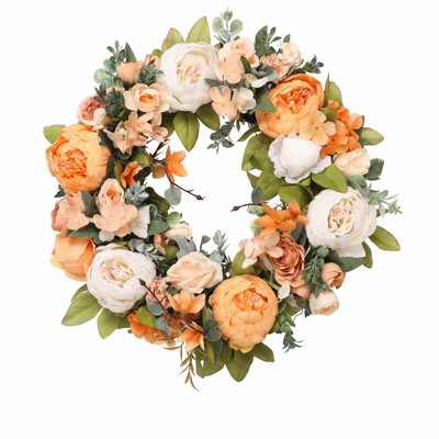 Artificial Silk Peony Floral Wreath, 17.7'' Door Decor Wreath, Spring Summer Fall Winter Large Wreaths for Outdoor Front Door Indoor Wedding Wall Or Window Décor