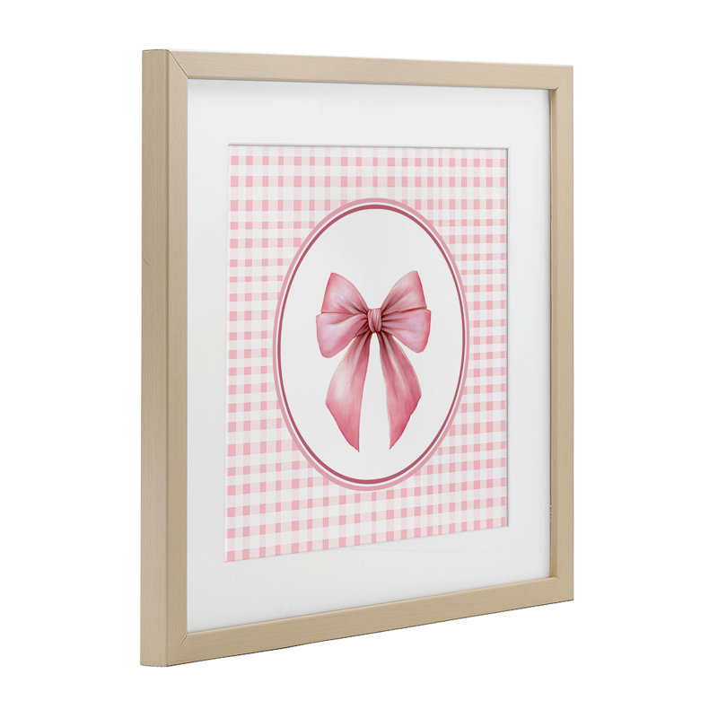 «Pink Bow» avec impression circulaire encadrée de guingan sous verre, design par Christine Simpson Art, H 13 po x l 13 po