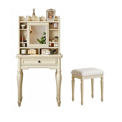 Coiffeuse blanche en bois massif avec miroir