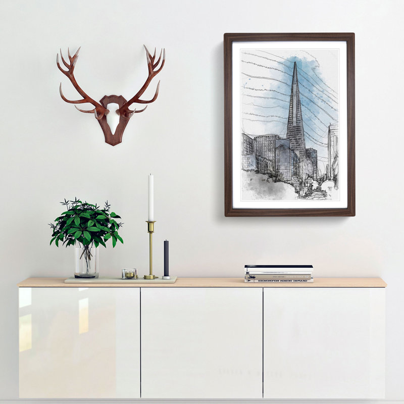 Transamerica Pyramid in San Francisco in Abstract - Framed Print, 91cm H x 60cm W x 2cm D, Walnut