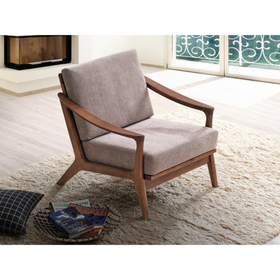 Fauteuil d'appoint brun avec coussin amovible - structure en bois, assise en mousse complète, profondeur de siège de 21 po, coussin de tissu d'une capacité de 220 lb, finition en bois d'hévéa naturel, largeur de 24 po, poids de 36 lb