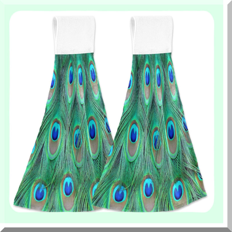 Peacock Soft Absorbent Kitchen Towels - 12x17 in, Set of 2 with Hanging Loop for Bathroom & Kitchen Decor