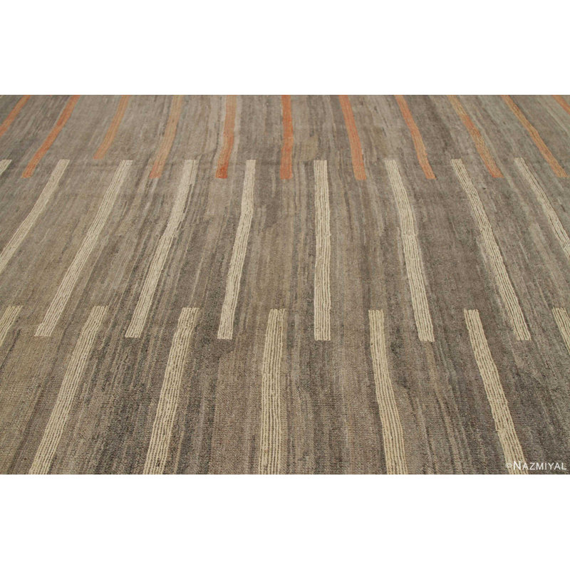 Modern Distressed One-of-a-Kind Rectangle 9'10" x 14'1" New Age Rectangle Wool Area Rug in Brown