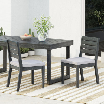 Outdoor Acacia Wood Armless Dining Chair Set (2) - Water-resistant Cushions, Slat Panel