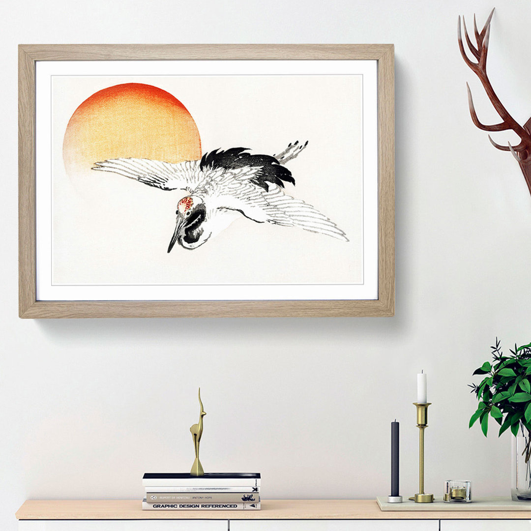Bird Flying During Sunset by Kono Bairei - Framed Print