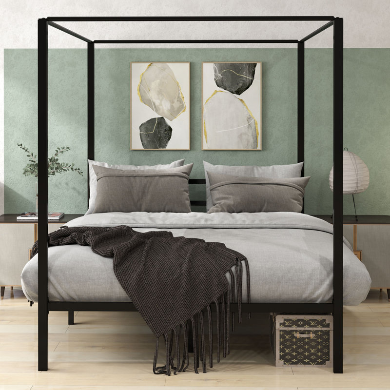 Metal Canopy Bed, Gold, Queen