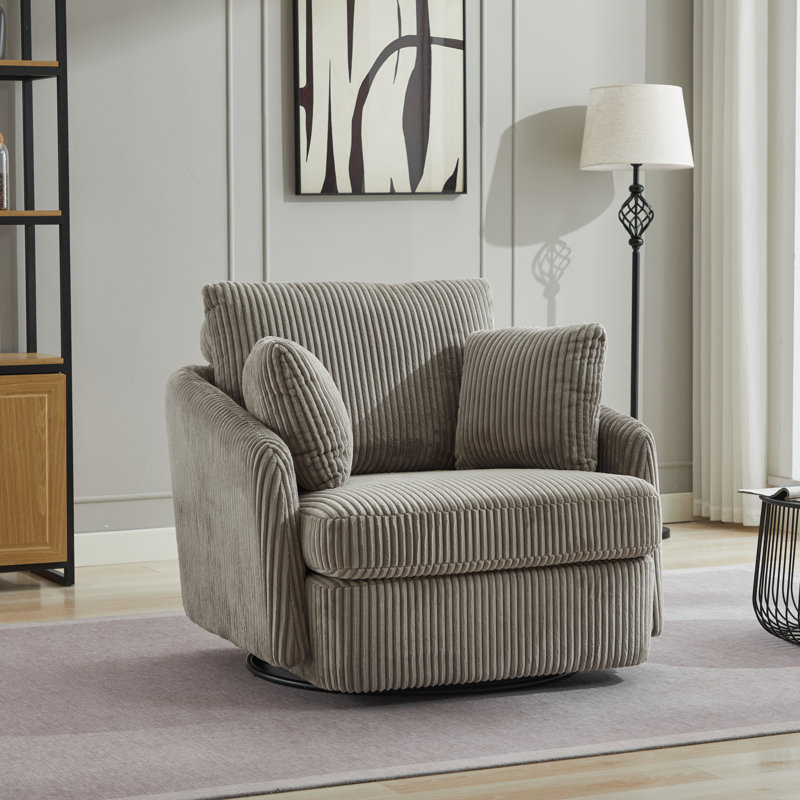 Sayam 40.6'' Wide Swivel Club Chair, Gray Polyester