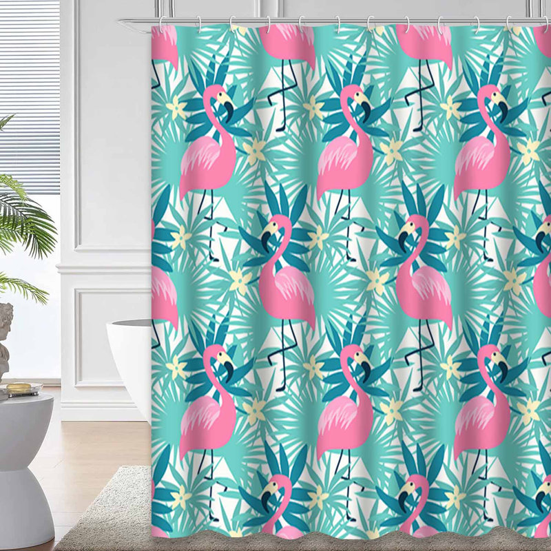 Rideau de douche imperméable à la mode avec 12 crochets Tropical Flamingo, L 72 po x l 72 po