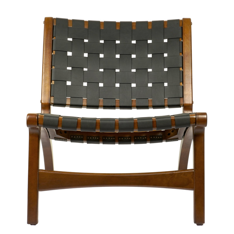 Méridienne large de 20 po Mansimrat, Cuir noir / brun foncé