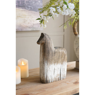 Figurine de cheval minimaliste en bois 8,5 x 3 x 12,5 po avec finition dégradée brune et blanche