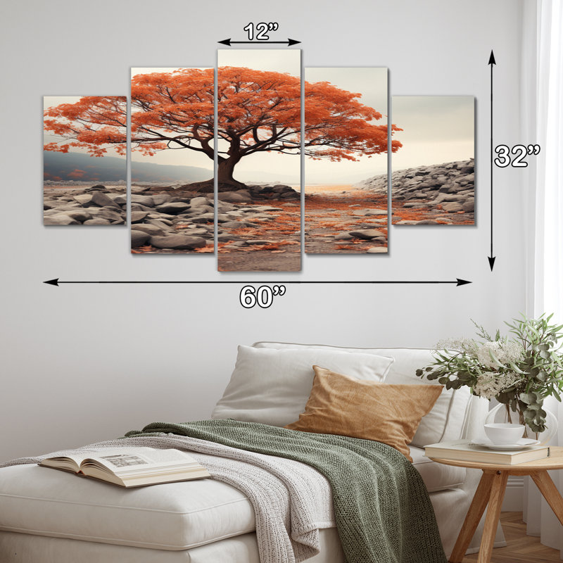Coral Tree Autumn Whispers I - décoration murale arbres du paysage - 5 panneaux