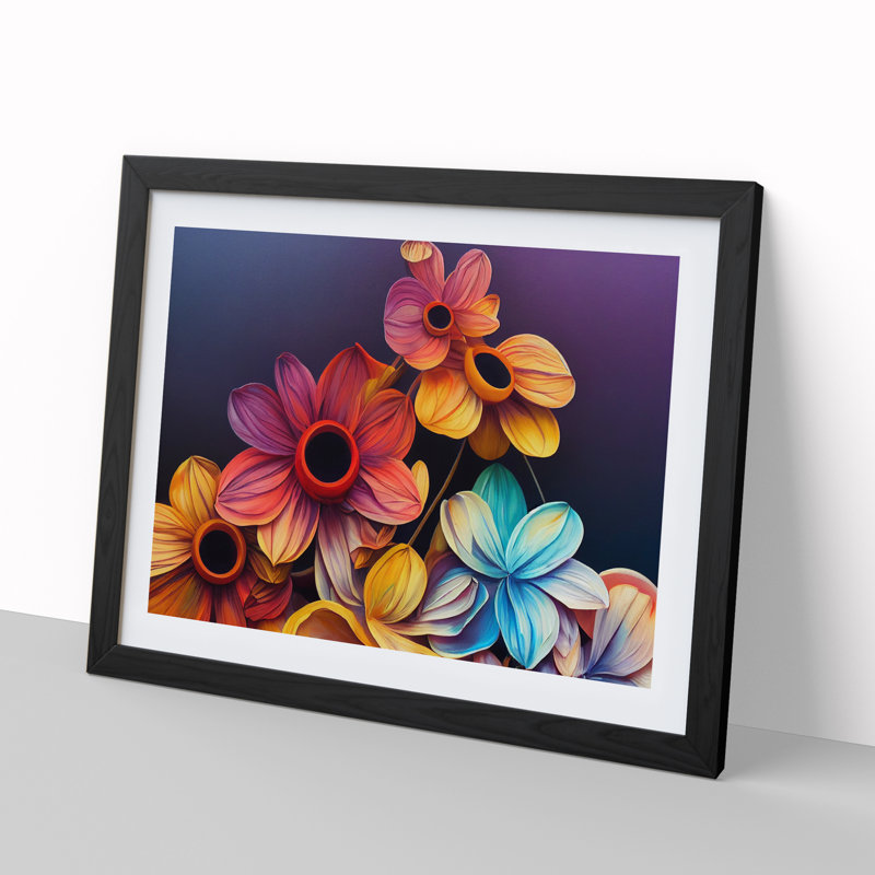 Stimulating Modern Flowers - Framed Print, Black, 46cm H x 64cm W x 2cm D