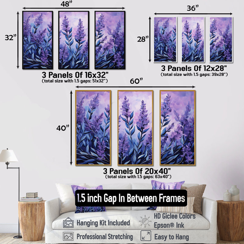 Lavande, sérénité 1, art floral herbes murales, H 28 po x l 36 po, Cadre flottant blanc