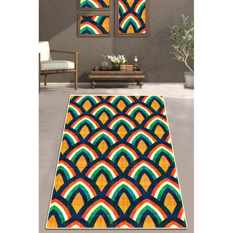 High-Quality Area Rug, 3.3 x 5.2 ft, 100% Polyester, 0.2 in Pile Height | Antibacterial, Non-Slip Felt Dot Underside | Machine Washable at 86°F, Easy Care | Perfect for Living Room, Bedroom, and Hallways