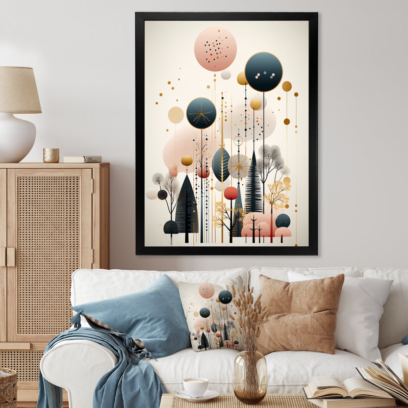 Boho Dreams Abstract Landscape In Vintage sur impression sur toile, Cadre simple noir, H 32 po x l 16 po x P 1 po