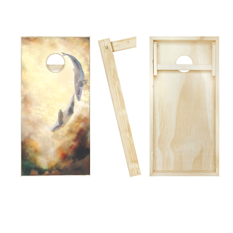 Ensemble de cornhole en bois massif avec sacs 2 "x 4" Whale Be Friends Forever, Rouge / Jaune
