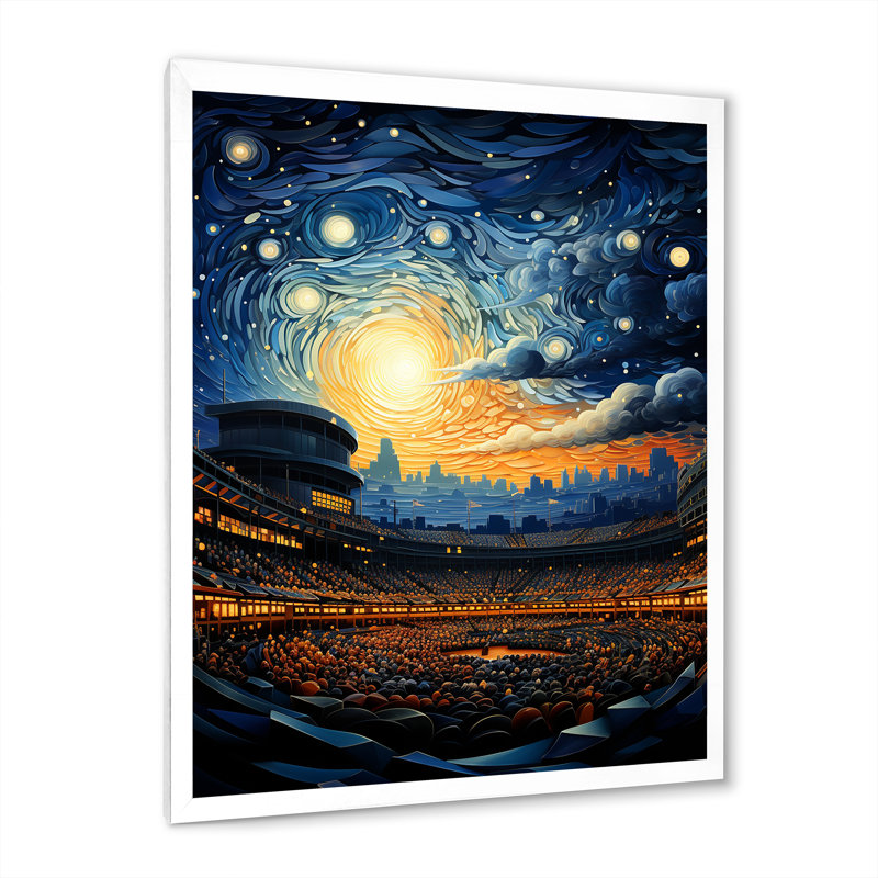 «Stadium In Spotlight At Night I - Cityscapes Wall Art Living Room», Cadre photo blanc, H 40 po x l 30 po x P 1,5 po