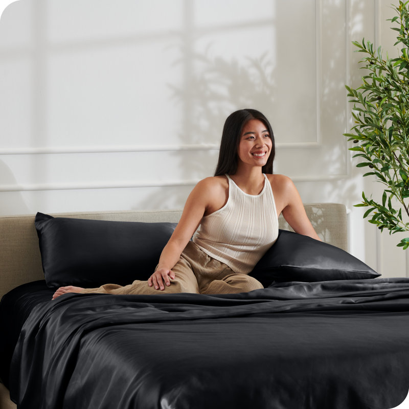 Twin Black Satin Deep Pocket Sheet Set