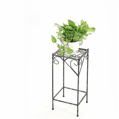 26.18" Large Celtic Clover Square Black / Gold Cast Metal Plant Stand