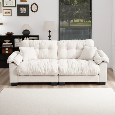 90.5" 3 Seater Sofa Chenille Upholstered Couch With Pillows Suitable For Living Room, Bedroom, Office by Ebern Designs