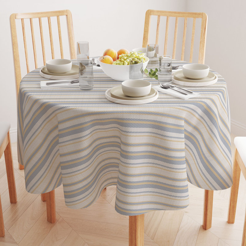 Round Striped Cotton Twill Tablecloth
